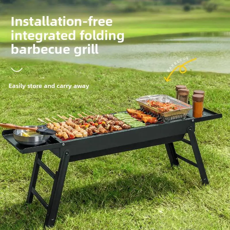 Portable Folding Charcoal BBQ Grill with Tool-Free Setup